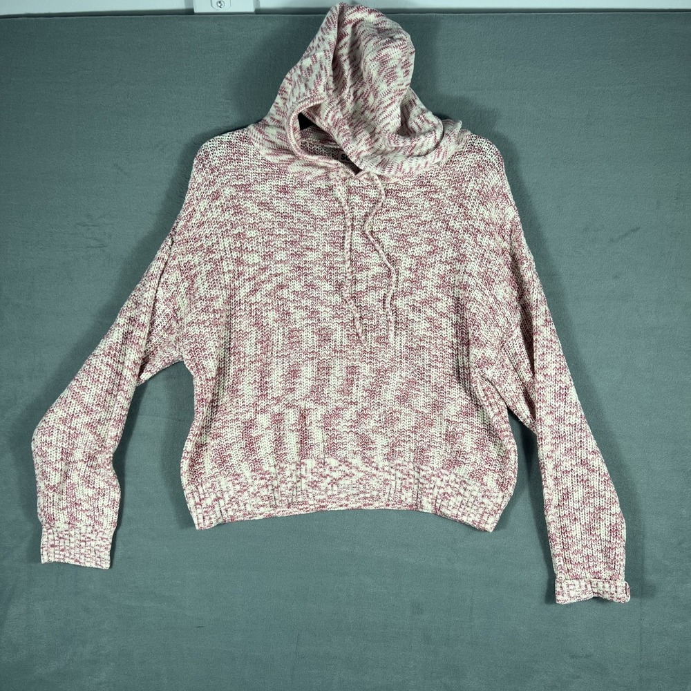 SO Women's M Pink White Marled Knit Hooded Sweater Hoodie Relaxed Fit Drawstring